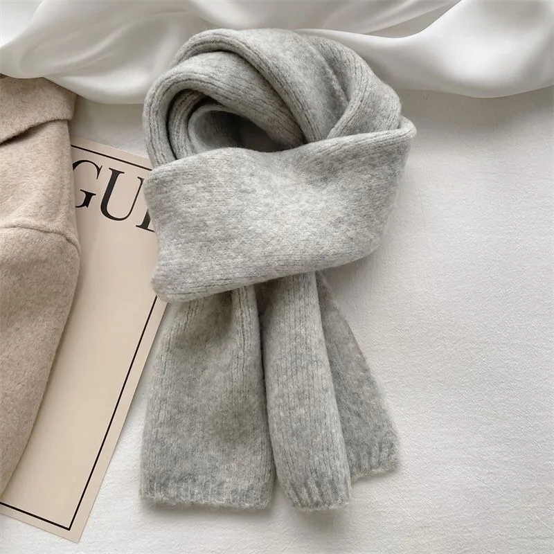 Knitted Scarf Women's Winter Cashmere Korean Solid Color Simple Thick ...