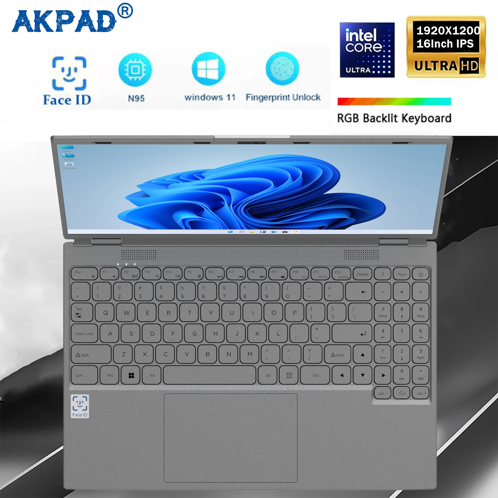 Face ID Laptop 16 Inch IPS Screen 16GB RAM 32GB Intel 11th N95