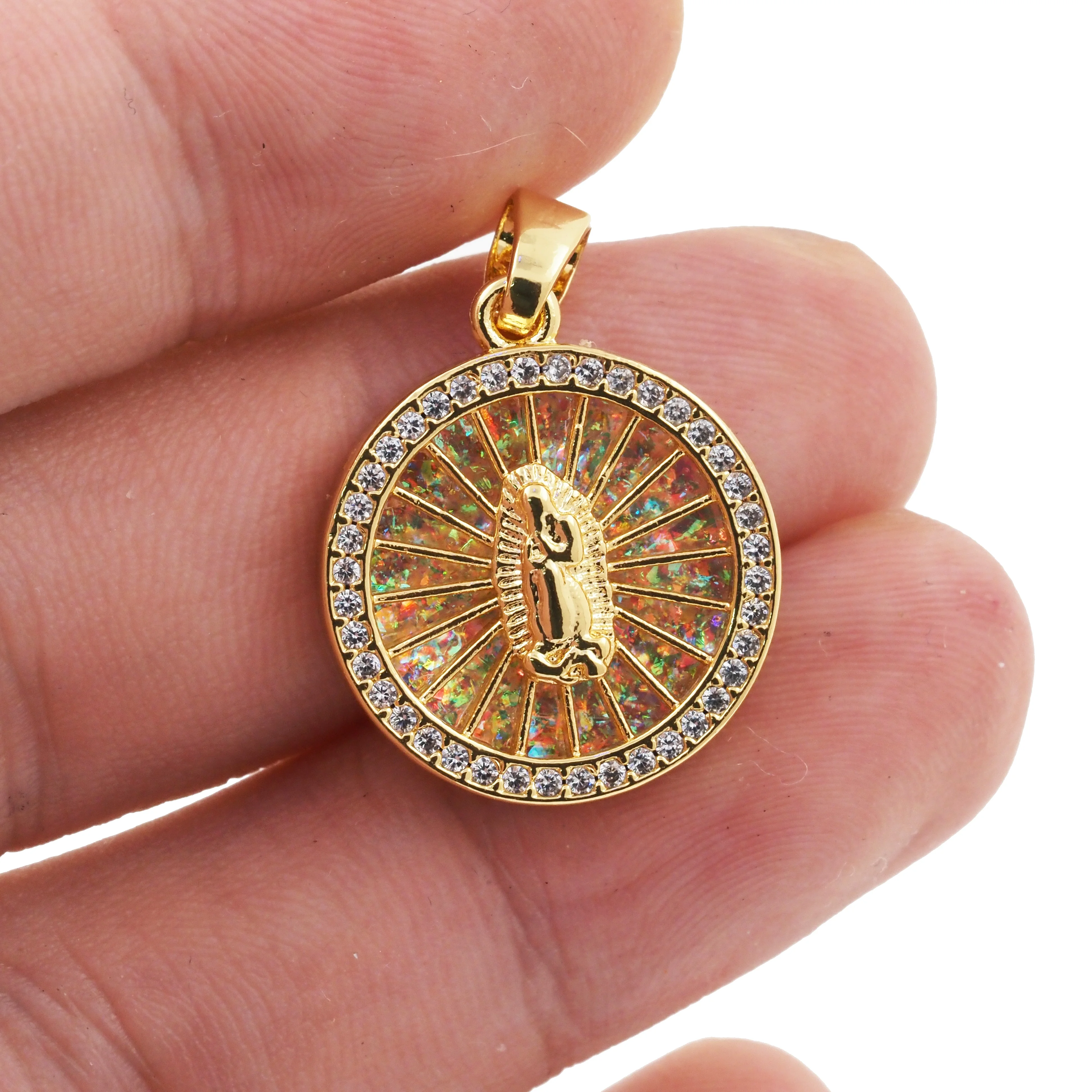 

5PCS Retro Round Christian Jesus Opal Necklace Pendant Luxury Designer DIY Making Amulet Accessories Gift For Men Women