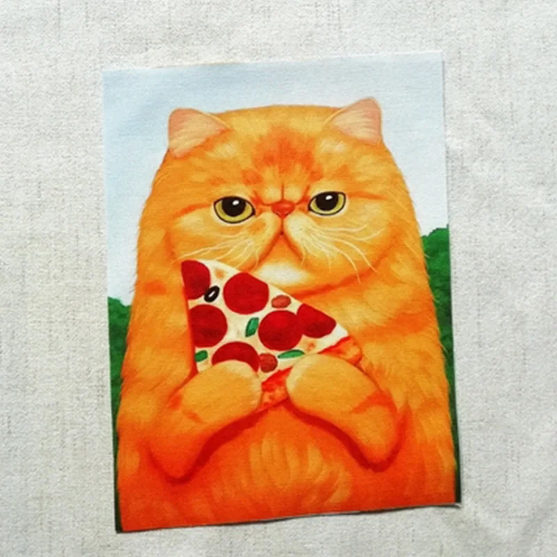 Tela de lino y algodón teñida a mano con estampado de gato, 1 piezas, 15x20cm