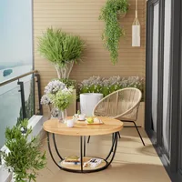 31.5" Round Coffee Table,  2-Tier Coffee Tables for Living Room,  Small Wood Coffee Table with Storage 1