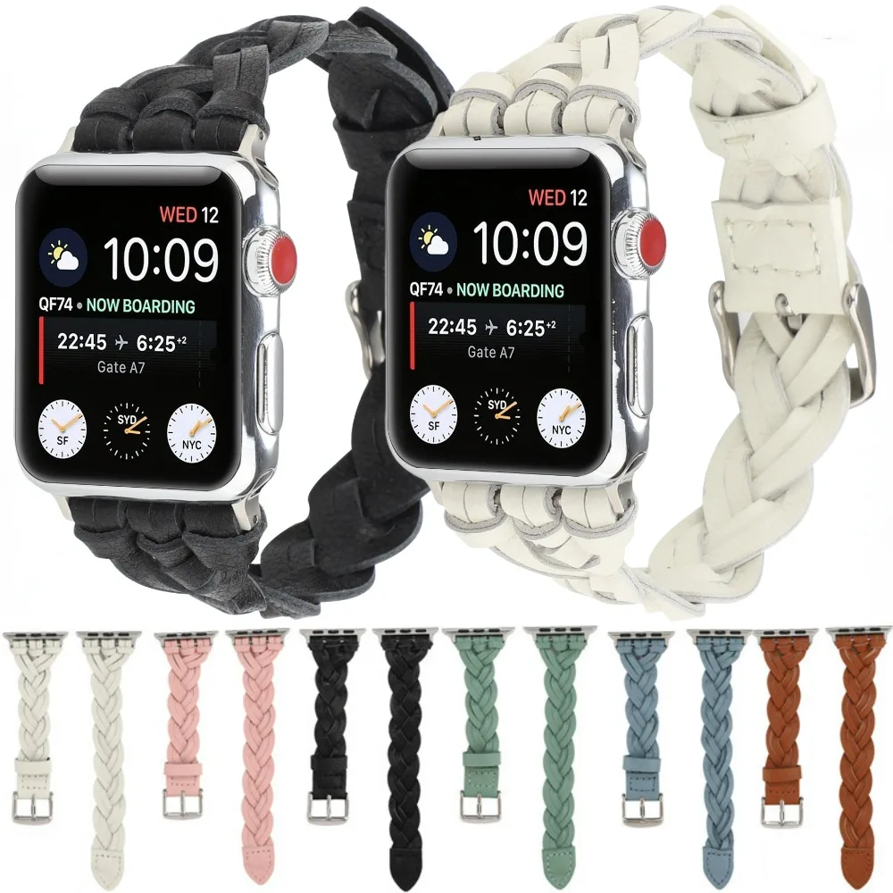 애플 워치 밴드용 가죽 스트랩, 브레이드 팔찌, iWatch 시리즈 울트라 8 7 6 5 4 3 SE 스트랩, 45mm, 41mm, 44mm, 40mm, 42mm, 38mm, 49mm
