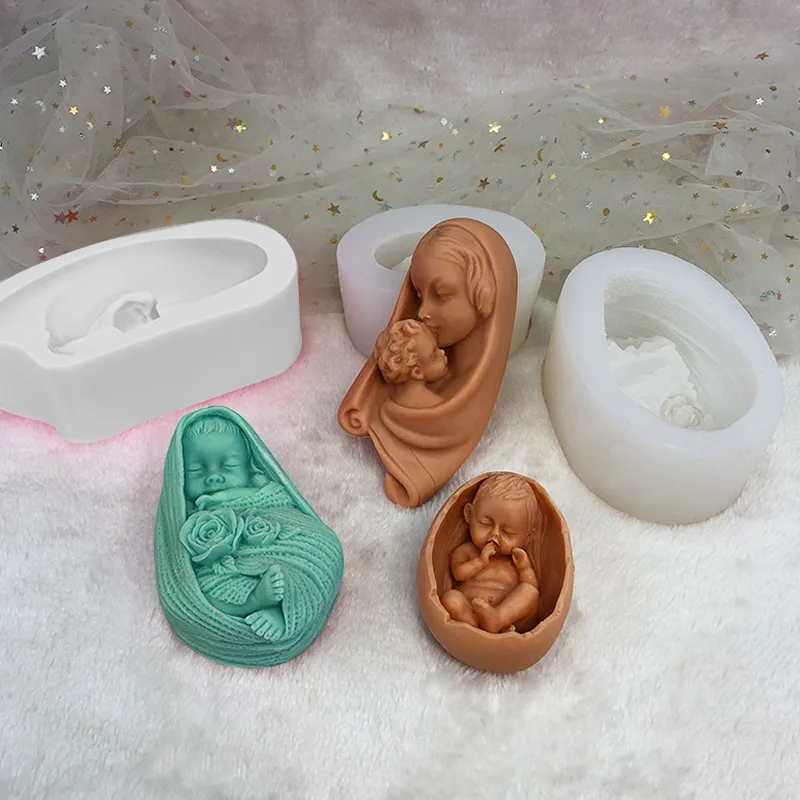 

Diy New Baby Angel Scented Candle Mold Creative Mother Holding Child Portrait Plaster Drop Glue Silicone Mold Resin Mold