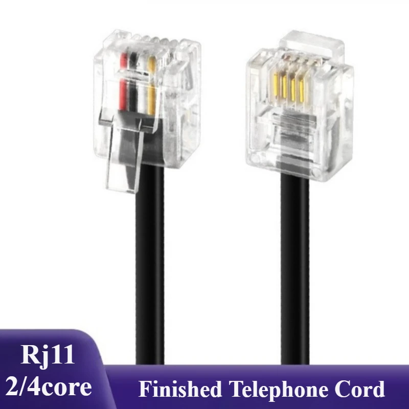 RJ11 6P2C/4C 연장 케이블, 6P2/4C 롱 바디 플러그가 있는 순수 구리 2/4코어 플랫 전화 코드 ...