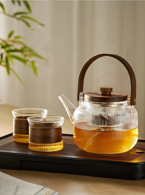 GIANXI Glass Tea Pot With Wooden Handle And Wooden Cover Stainless Steel  Filter Steaming Of Tea Set Transparent Glass Teapot - AliExpress