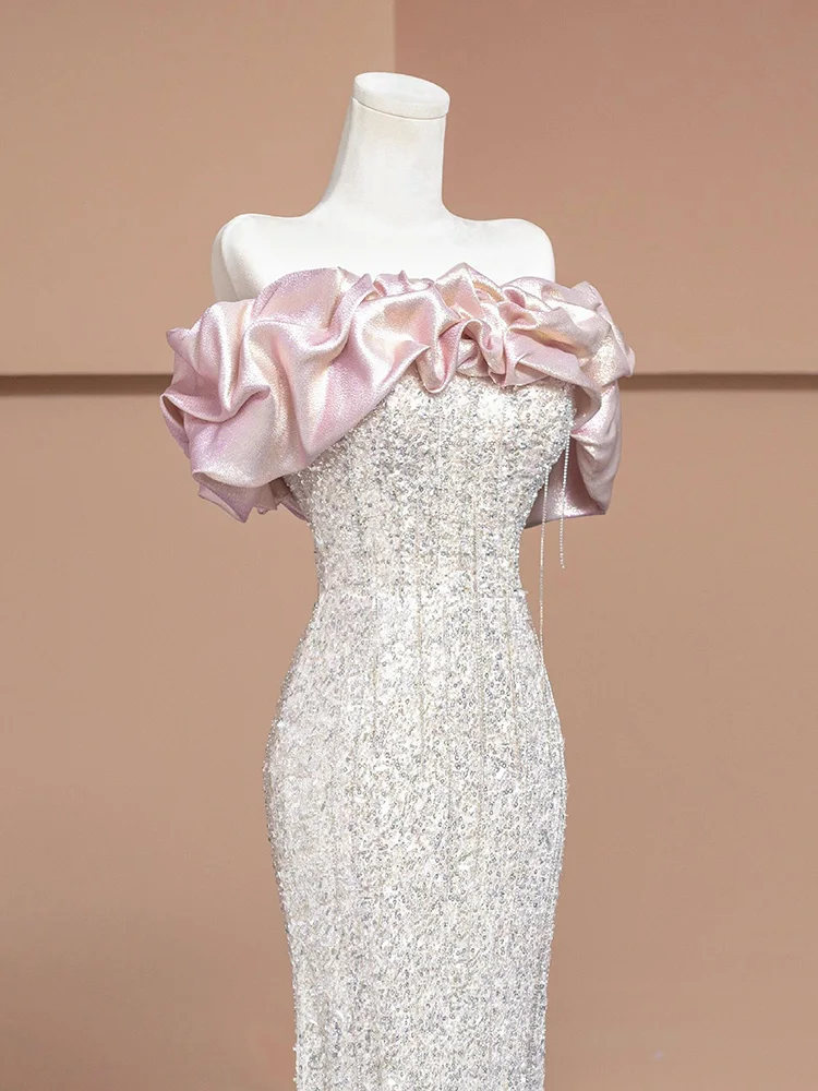 فستان سهرة أنيق بكتف واحد وذيل السمكة لحفلات الزفا...