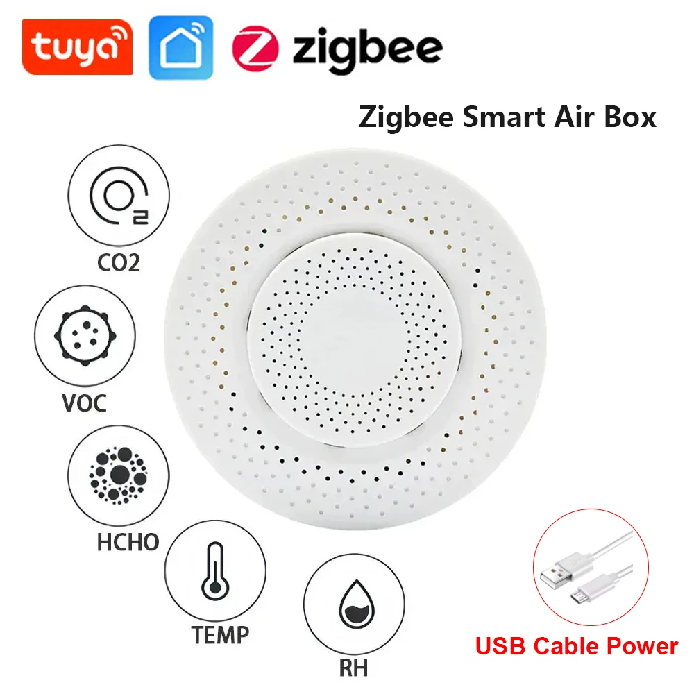 

Tuya Zigbee Air Quality Detection Monitor Formaldehyde Co2 VOC Smart Air Box Temperature Humidity Sensor Smart Scene Linkage