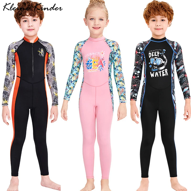 

Children's Sports Swimwear Overalls One Piece Jumpsuit Surfing Bathing Diving Suit UPF50 Long Sleeve UV Swimsuit for Girls Boys