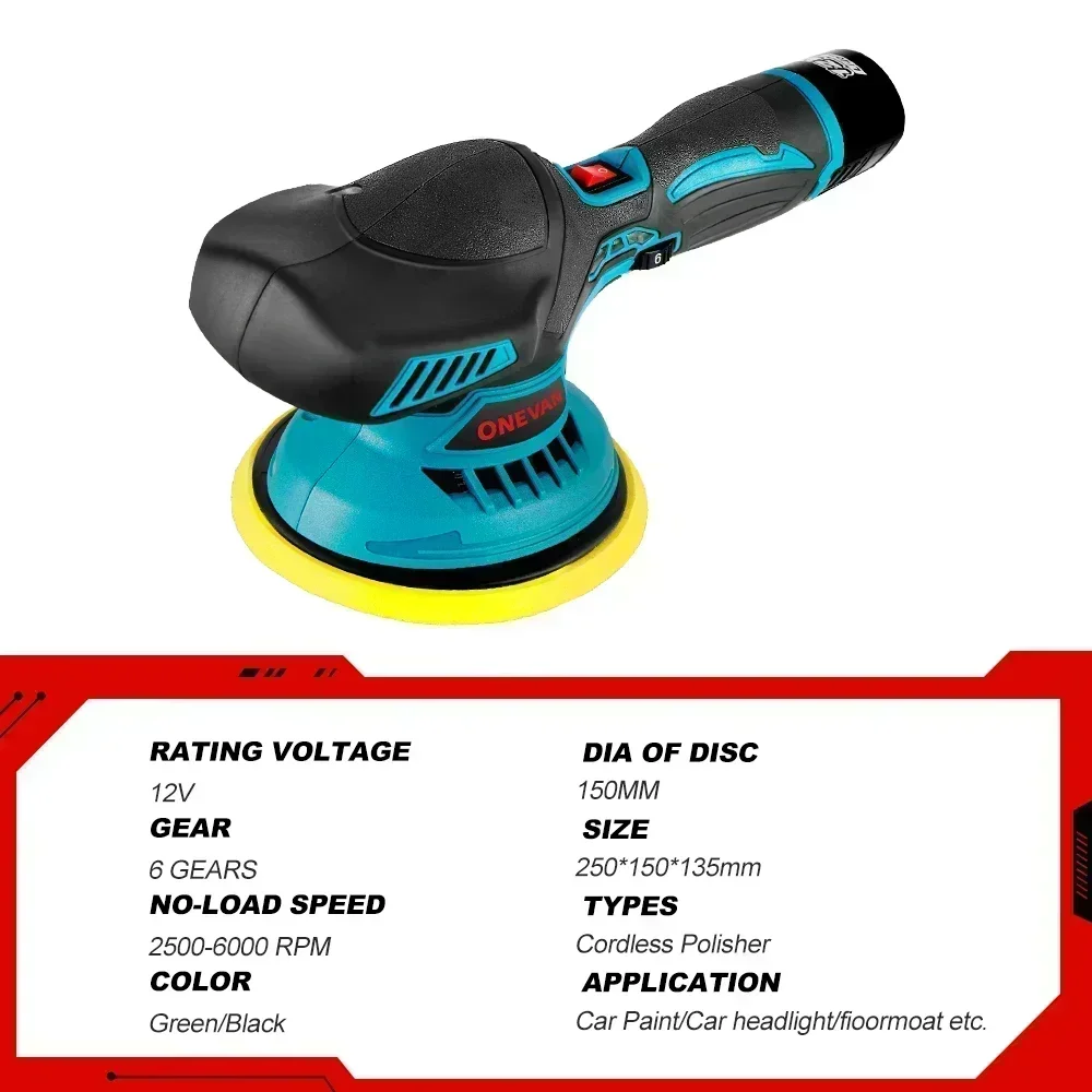 Cordless Car Polisher 6 Gear Speed Adjustable