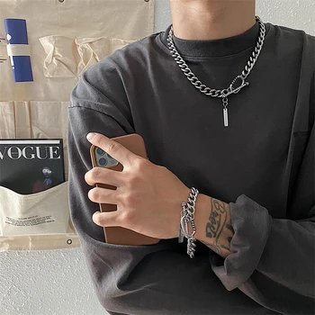 남성용 티타늄 스틸 합금 펜던트 목걸이, 패션 힙합, 핫 쿠바 체인, 빈티지 OT 버클 체인 목걸이