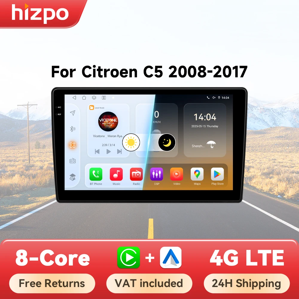 Hizpo Car Radio Systems for Citroen C5 Multimedia Player Android Auto Stereo GPS Wireless CarPlay DSP RDS Navi 4G