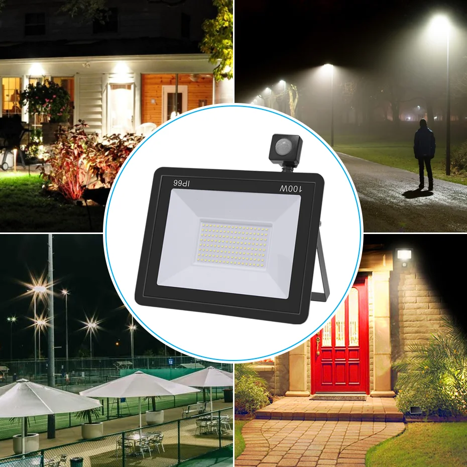 LED Spotlight 150W 100W 50W 30W 20W 10W 220V Floodlight LED PIR Motion Sensor Wall Light Cold White Waterproof Outdoor Lighting