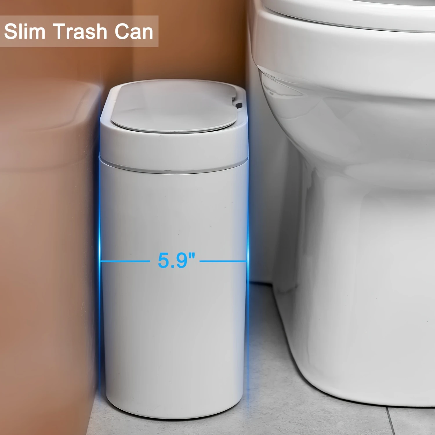 Bathroom Trash Can, 2.5 Gallon Waterproof Motion Sensor Small with Lids, 9.5 Liters Slim Plastic Narrow Automatic Bedroom Office