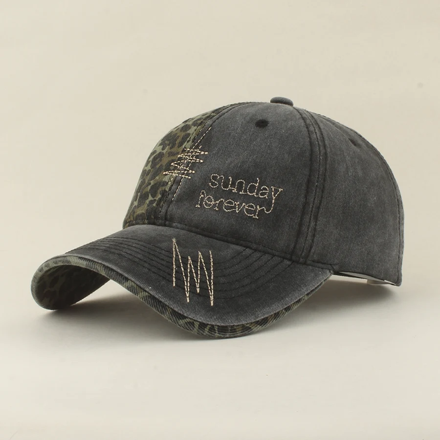 Neue Sommer-Mode Leoparden-Patchwork Baseballkappe Verstellbare Damen-Buchstabenmütze Gewaschene Baumwoll-Sonnenkappe Herren Casual Outdoor Snapback Hut – Detail 4