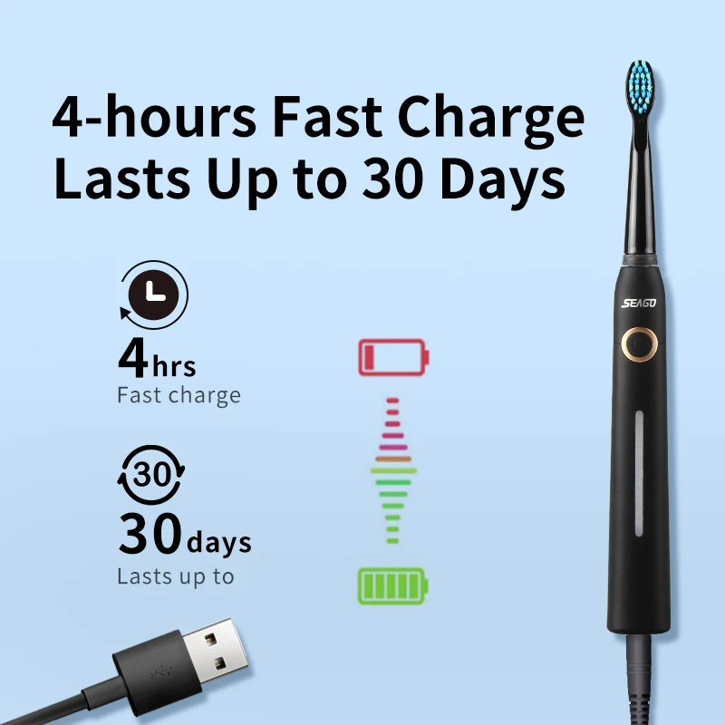 Seago Sonic Electric toothbrush USB Rechargeable Adult Waterproof Automatic 5 Mode Travel case SG958