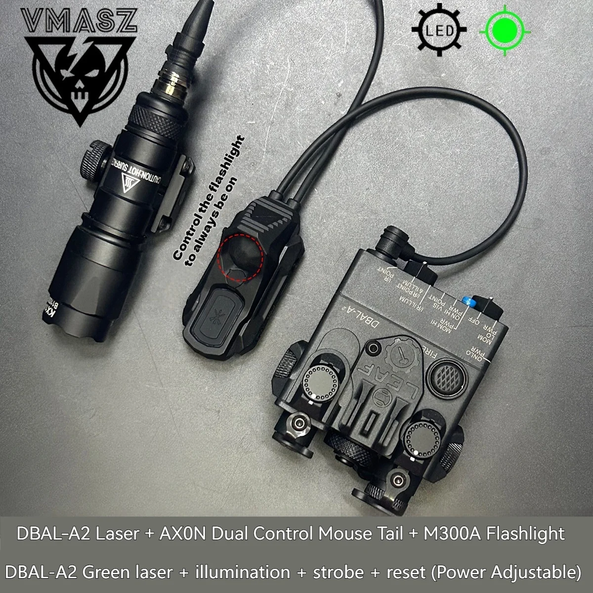 DBAL A2 Rot Grün Dot Laser Surefi M300 M600 Taschenlampe Druck Jagd Airsoft Licht Für 20mm Schiene AXON Ratte Schwanz set – Detail 8