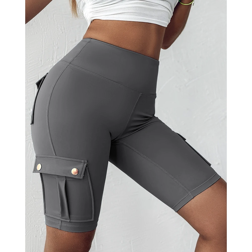 Summer Women Ruched Quick Dry Pocket Design Yoga Shorts Female Casual Pocket Design Active Skinny Sports Shorts Streetwear