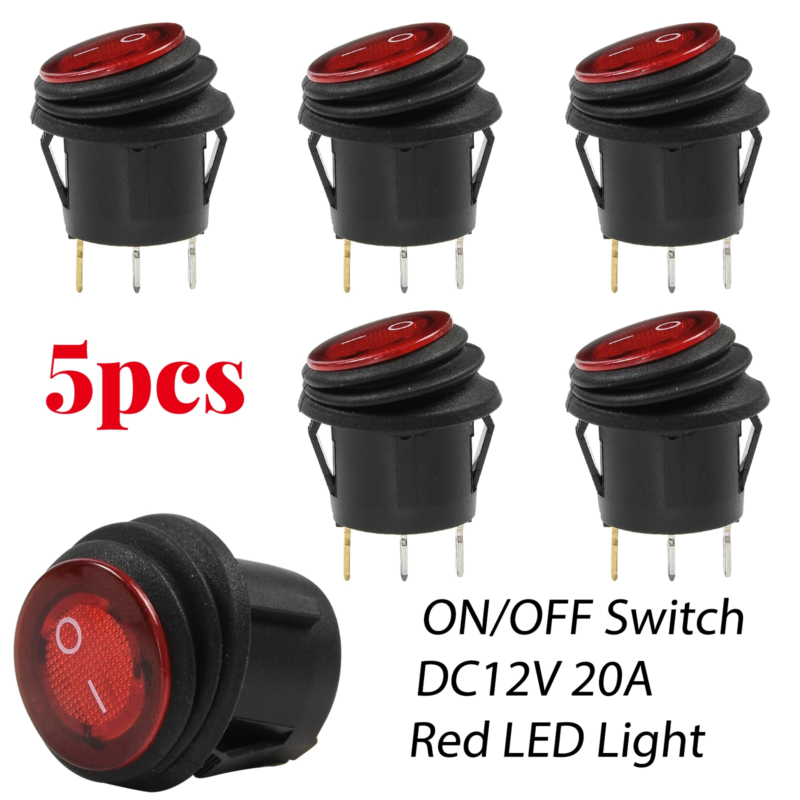 

5Pcs/Set Waterproof Rocker Switch Toggle Red LED Light Car Auto Boat Dash Round ON/OFF SPST Button Luminescence Car Accessories