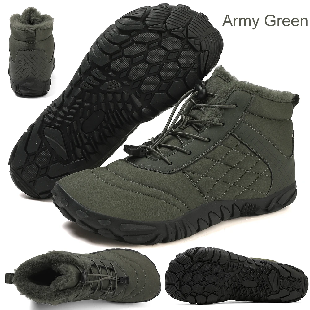 Barefoot Snow Boots High-Top Barefoot Shoes Anti Slip Outdoor Trekking Shoes Plush Casual Winter Booties for Men Women