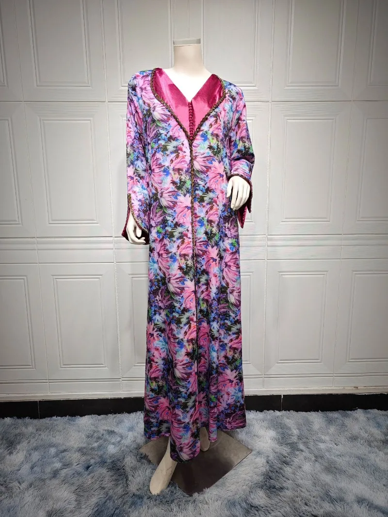 Jalabiya Dresses Women Abaya Muslim Diamond Print Party Dress Ethnic Long Robe Woman Kaftan Robe Eid Print Abayas Ramadan Autumn