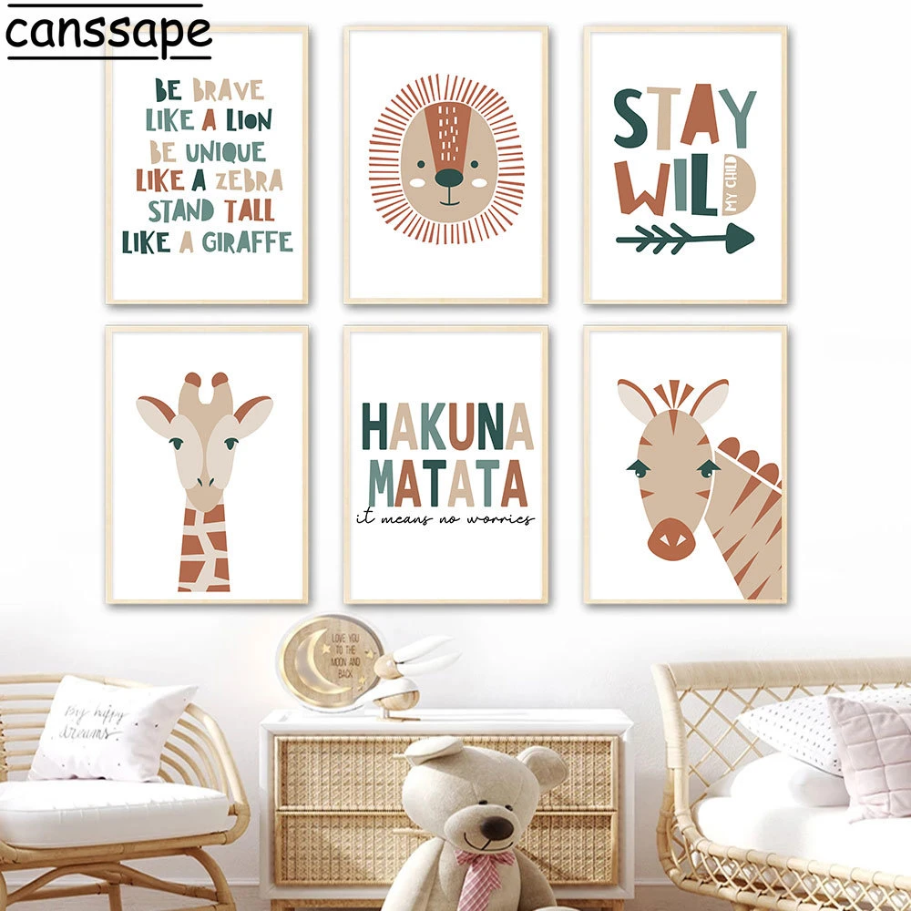Jungle Animals Wall Poster Lion Canvas Painting Alphabet Art Prints Nursery Posters Nordic Wall