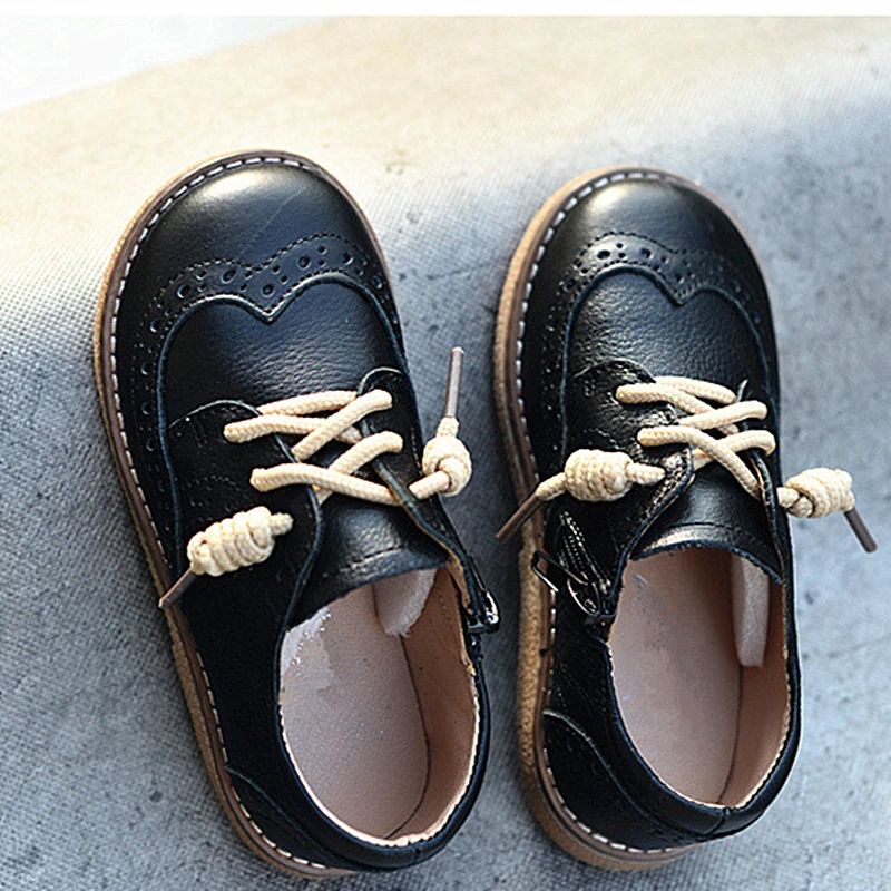 Genuine Leather Children casual shoes  British style Baby Boys shoes Non-slip Girs Flat ankle shoes Kids school shoes 6T 8T 5