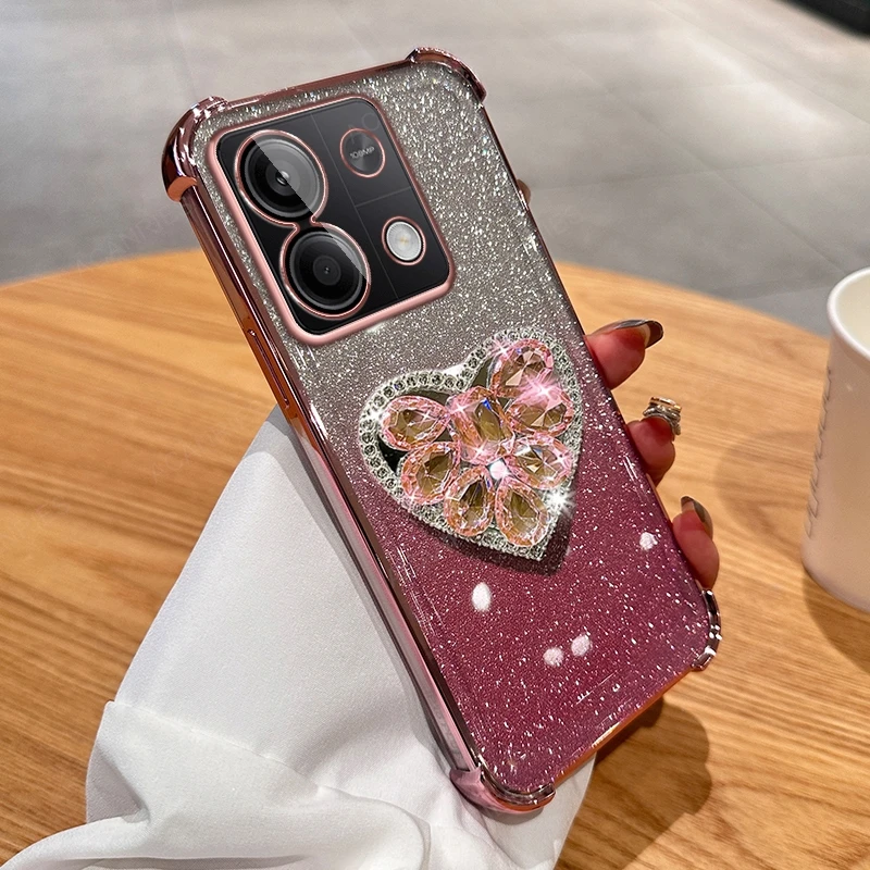 Glitter Diamond Heart Stand Anti-Shock Plating Phone Case