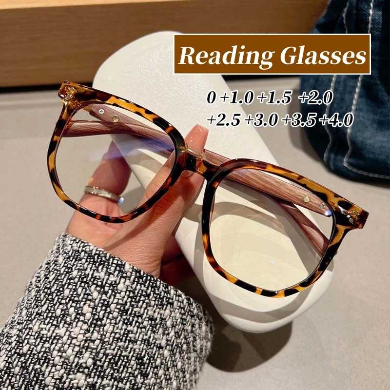 Óculos de leitura vintage para mulheres, pernas de madeira, óculos perspicazes, unissex, diopter plus, óculos prescritos, 0, 1.0, 4.0