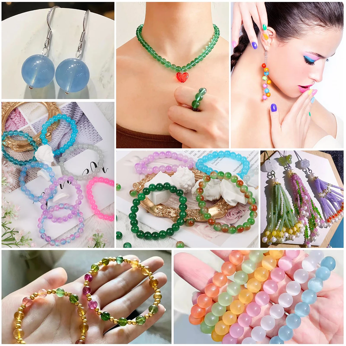 600pcs of jewelry made of glass round beads, 24 color crystal stone beads, Bohemian style bracelets and DIY craft bead sets