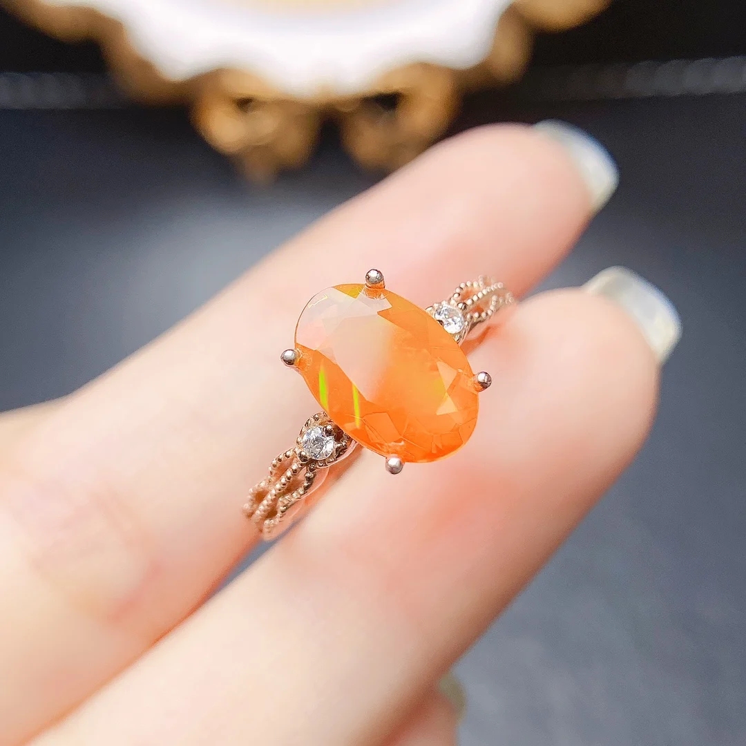 Oval 8x11mm October Birthstone Opal Engagement Ring 925 Sterling Silver Orange Fire Opal Promise Ring