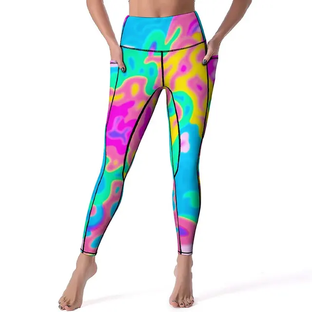 Watercolor Neon Paint Leggings Abstract Art Print Gym Yoga Pants Women