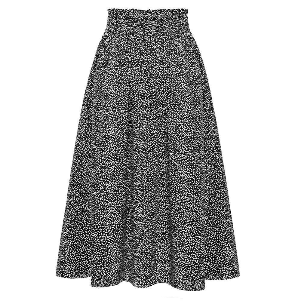 KK Women Summer Party Skirt Floral Printed Mid-Calf Swing Elastic Korean Style High Waist Front Slit Causal A-Line Skirt