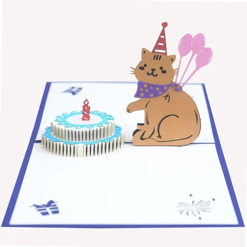 Greeting Cards 3D Cat Birthday Card Paper Carved Hollow Cake