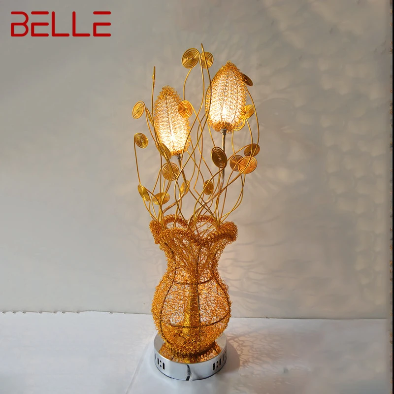 

BELLE Modern Golden Table Lamp Fashionable Art Iiving Room Bedroom Wedding LED Aluminum Wire Desk Light