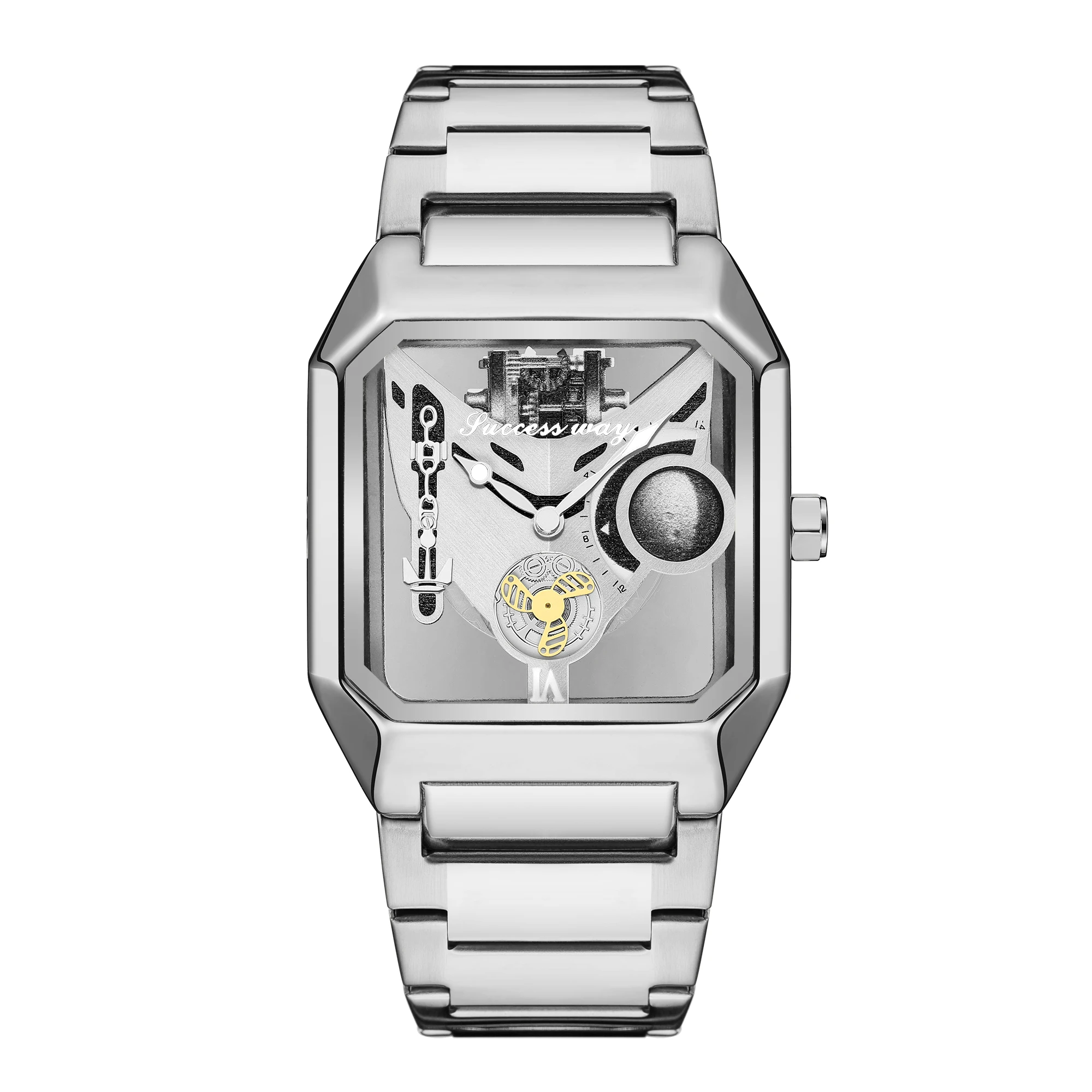 In 2023,Quartz watch The new Square Movement Steel belt Waterproof Men Students Hollow out Watch
