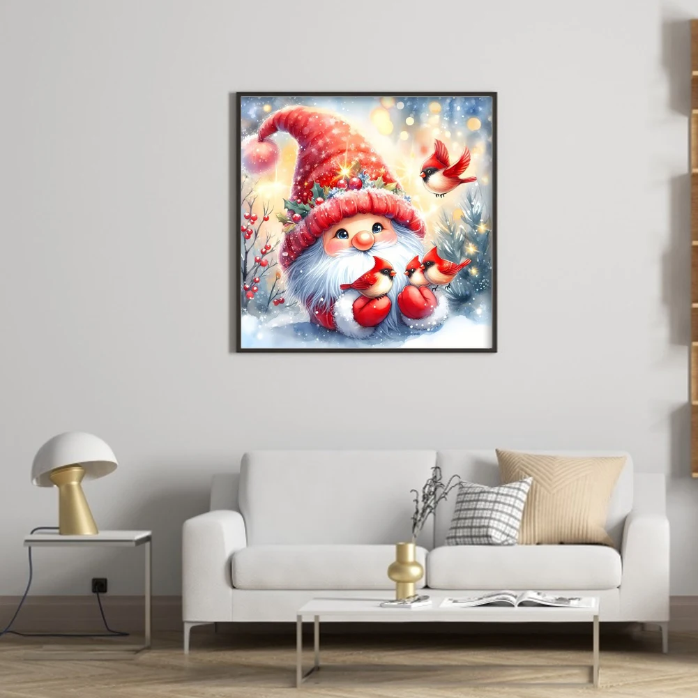 Bird Gnome Printed Cross Stitch Kit 40x40cm DIY 11CT Thread Art Needlework Decor