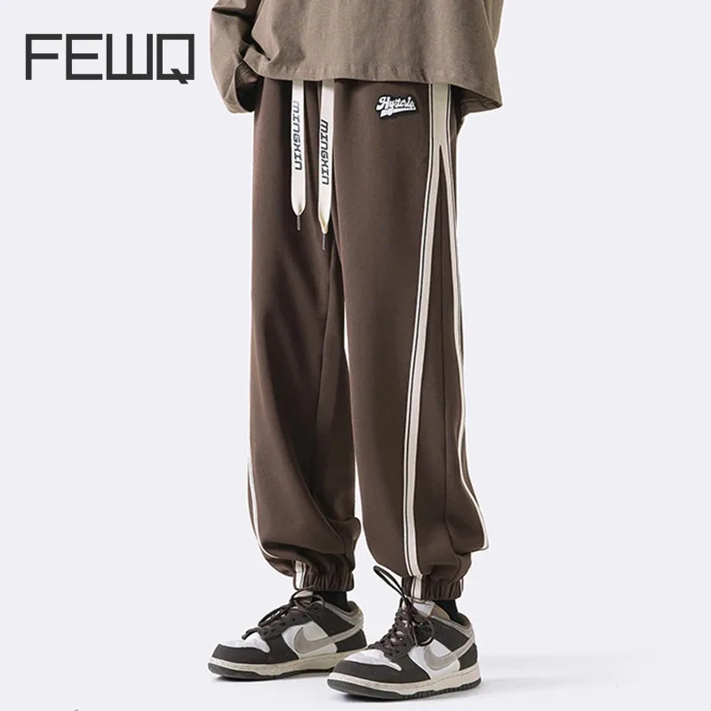 

Мужские повседневные брюки FEWQ, с плетеным ремешком и защитой для ног контрастных цветов, на шнуровке, весна 2024