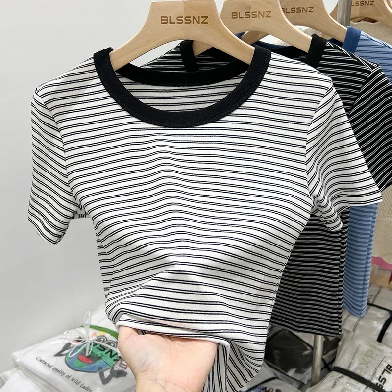 جديد جودة القطن المرأة تي شيرتات قصيرة الاكمام 2025 امرأة الصيف شريط تيز Harajuku Famale بلايز بلايز الفتيات الملابس 3