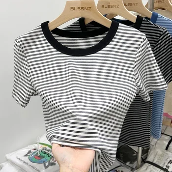 جديد جودة القطن المرأة تي شيرتات قصيرة الاكمام 2025 امرأة الصيف شريط تيز Harajuku Famale بلايز بلايز الفتيات الملابس 3