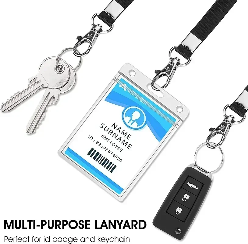 Unisex Black ID and Credit Card Holder with Neck Lanyard Strap
