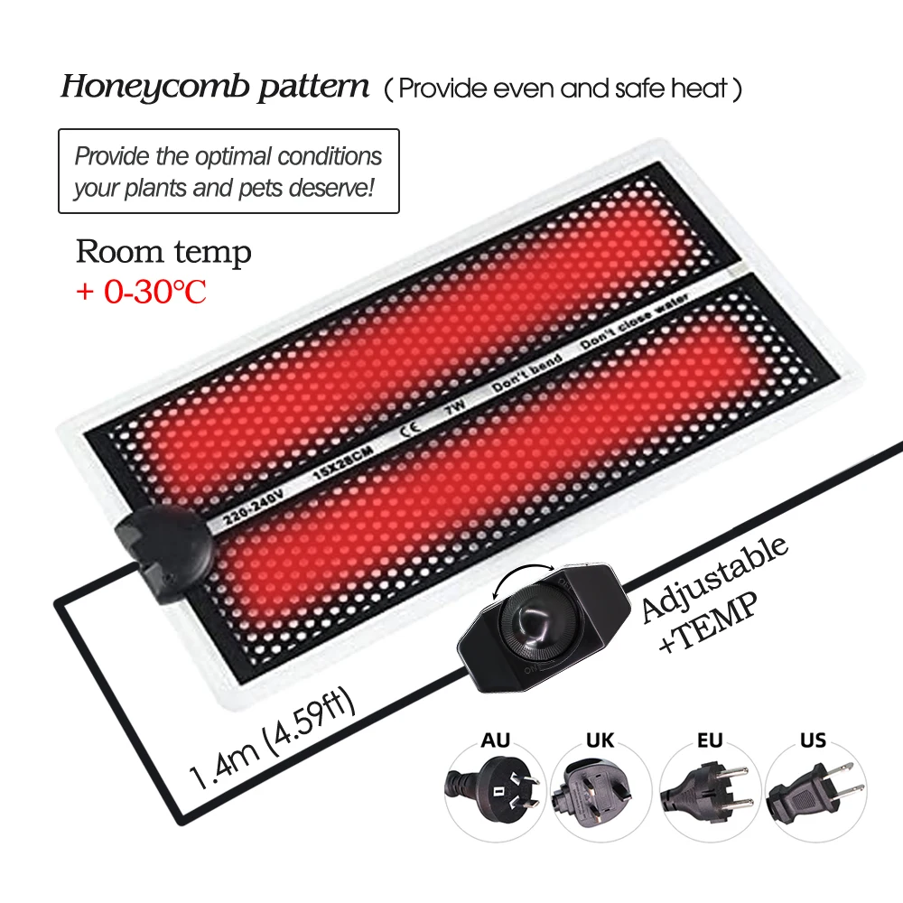 5-20W Seedlings Heating Pad Reptile Heat Mats with Temperature Adjustment Waterproof Under Tank Pad for Tortoise Snakes Lizard
