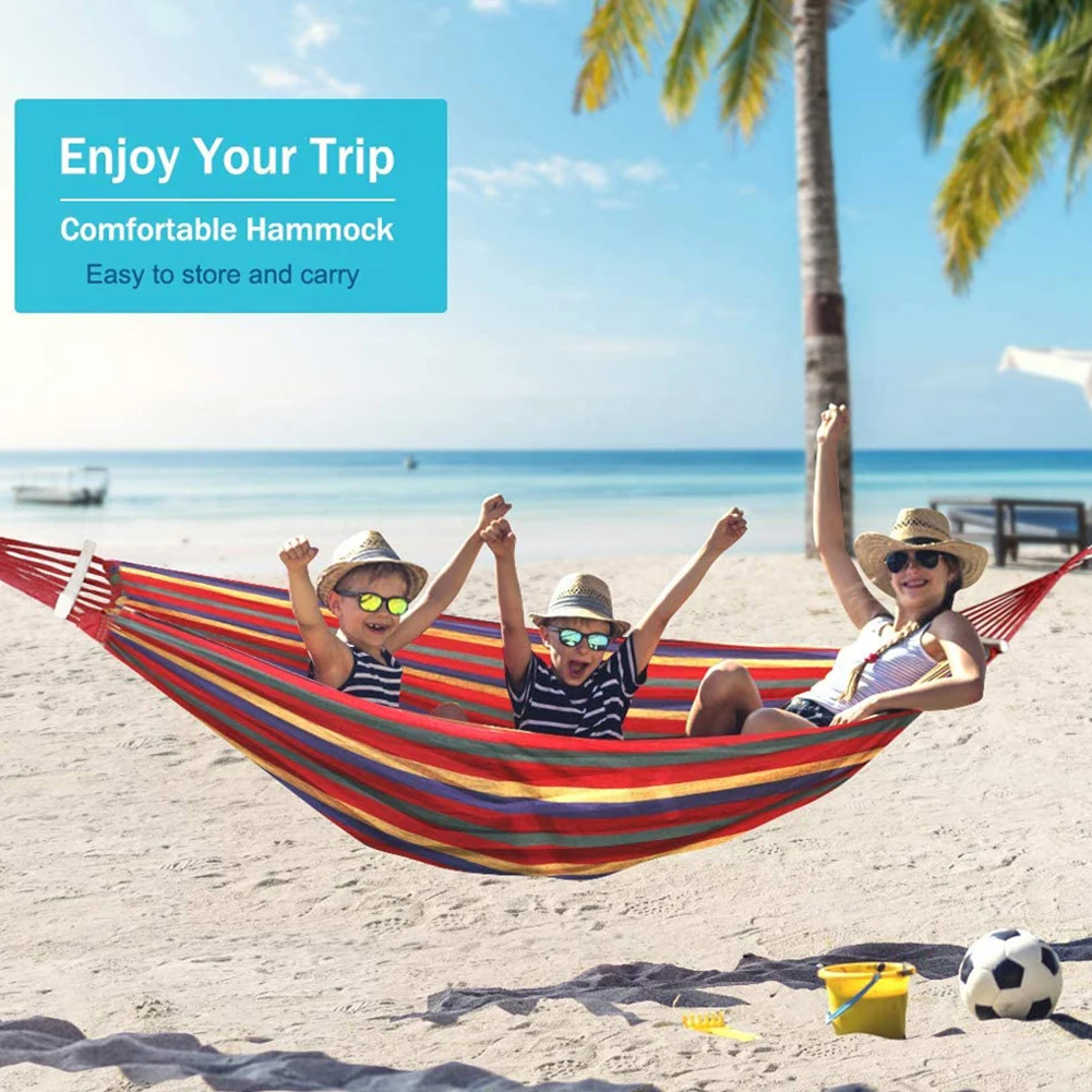 Stripe Cotton Rainbow Hanging Bed 264lbs Capacity Fabric Hammock with Tree Straps 102x32 in for Outdoor Indoor with Carry Bag