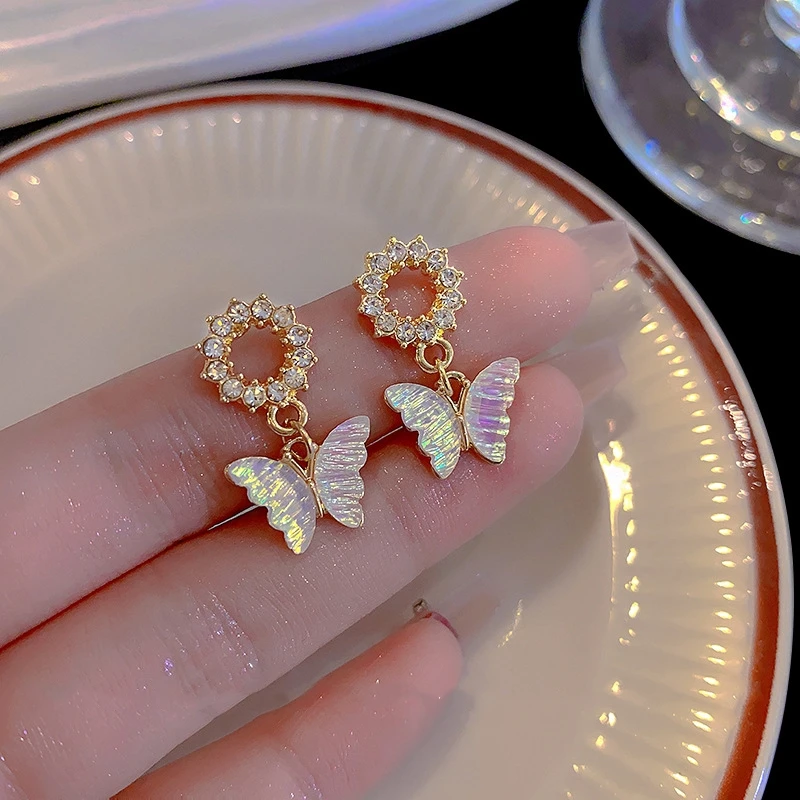 【threetimes】韓国の人気 ☆ Pink coin earrings ピアス Korean Sweet Butterfly Drop Earrings For Women 2023 New