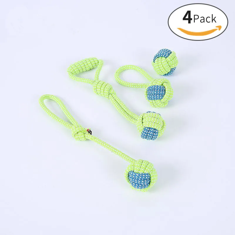 Pet Rope Toy Set - 4PCS Bite-Resistant Cotton Ball for Dogs and Cats