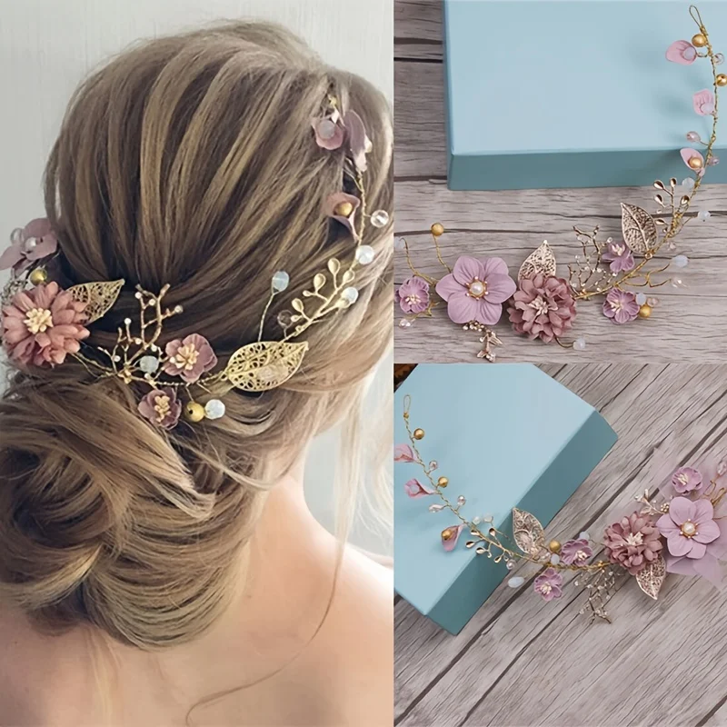1Pc Handmade Wedding Hair Accessories Wreath Headwear Headband Wedding Dress Headband Bridal Headwear Accessories Golden Leaf De