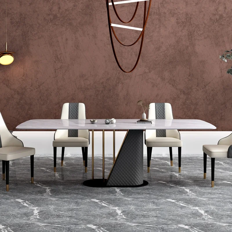 

Italian light luxury Pandora bright faced rock table modern simple small family rectangular stainless steel household table