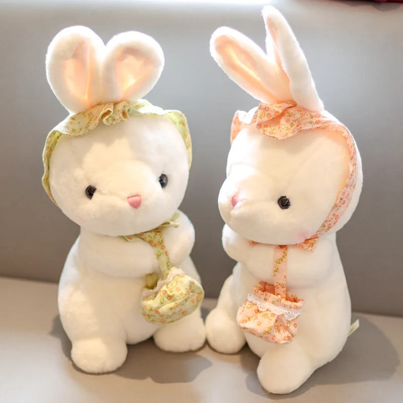 28CM Kawaii Basket Rabbit Plush Toy Lace Lace Headscarf Dress Children Sleep Hug Festival Pillow Birthday Christmas Gft