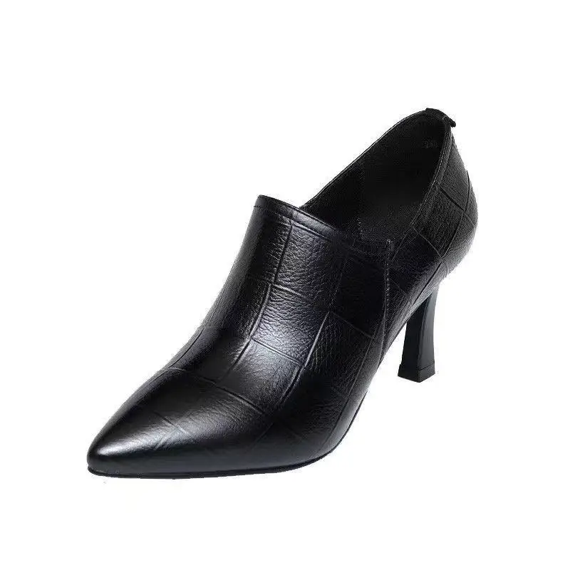 

Fall 2023 High-heeled woman stiletto heel Medium heel ankle boots pointy high heel deep mouth single shoe woman