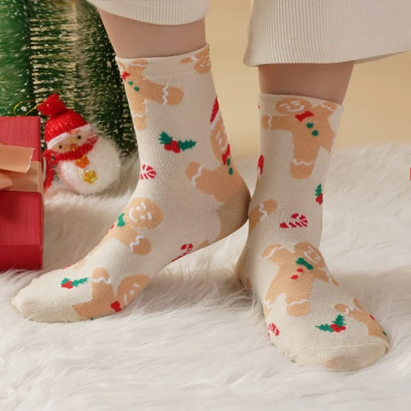 4 Pairs Christmas Socks Cute Cotton Breathable Fashoin Funny Middle Tube Sock Comfortable Casual Warm Winter Gift Socks