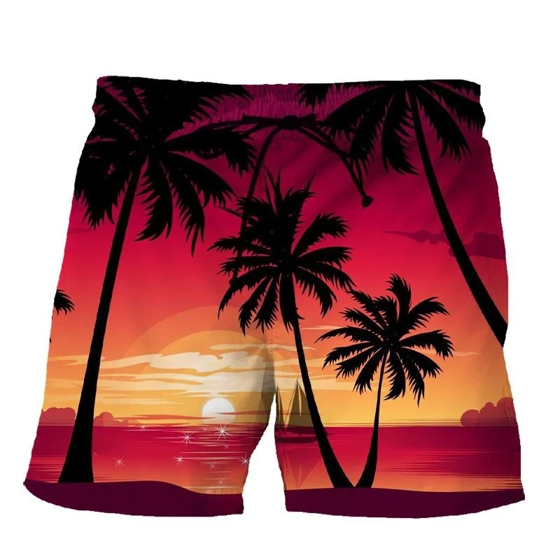 Vendita Calda Pantaloncini Da Spiaggia Modello Palma Per Uomo Stampa 3D Piante Hawaiane Pantaloni Corti Casual Street Summer Pantaloni Corti Casual